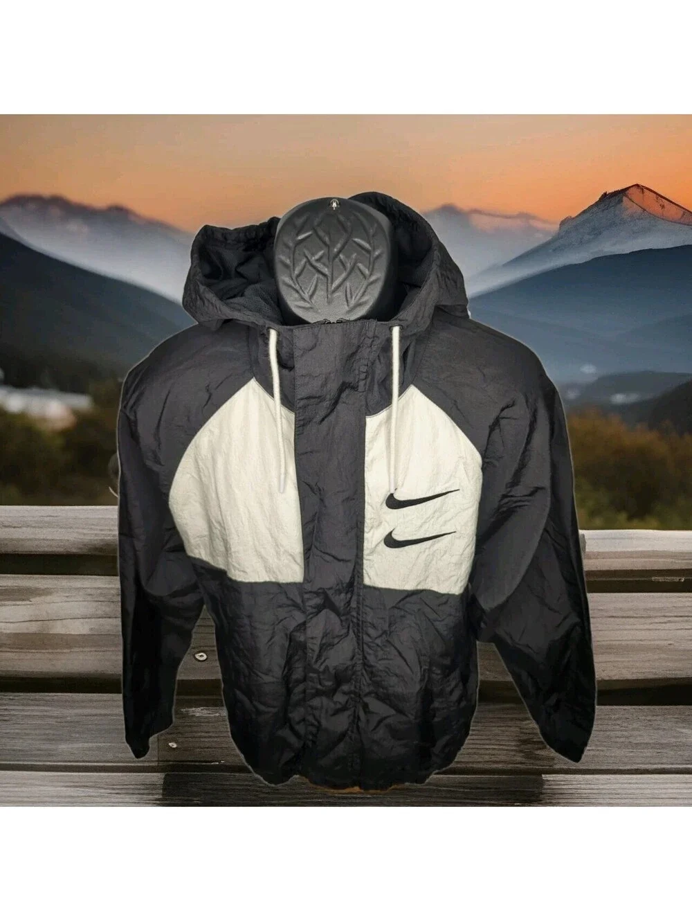 Nike Sportswear NSW Swoosh Hooded Woven Jacket Black White CJ4888-011 Mens Small